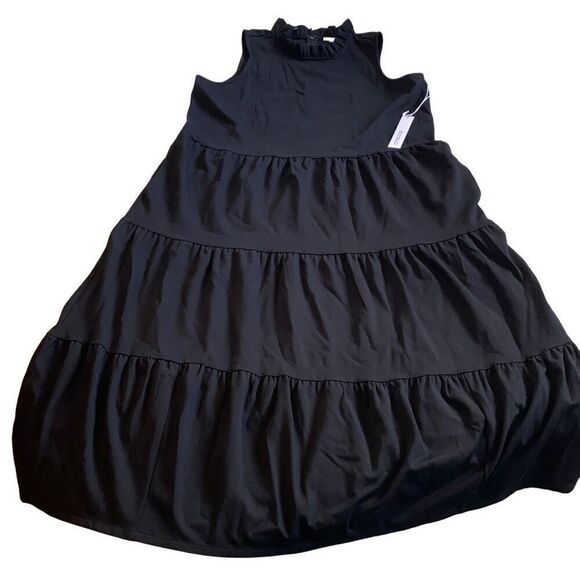 Chicos NWT $159 Midi Dress Tiered Ponte Solid Black All Occasions/ Seasons Sz 12 - Picture 4 of 13